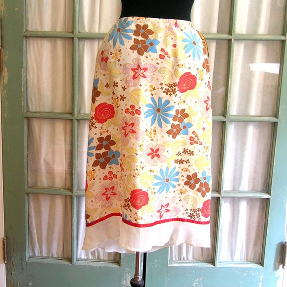 Floral Silk Skirt Ballinger-Gold Size 8 NWT - Picture 2 of 7